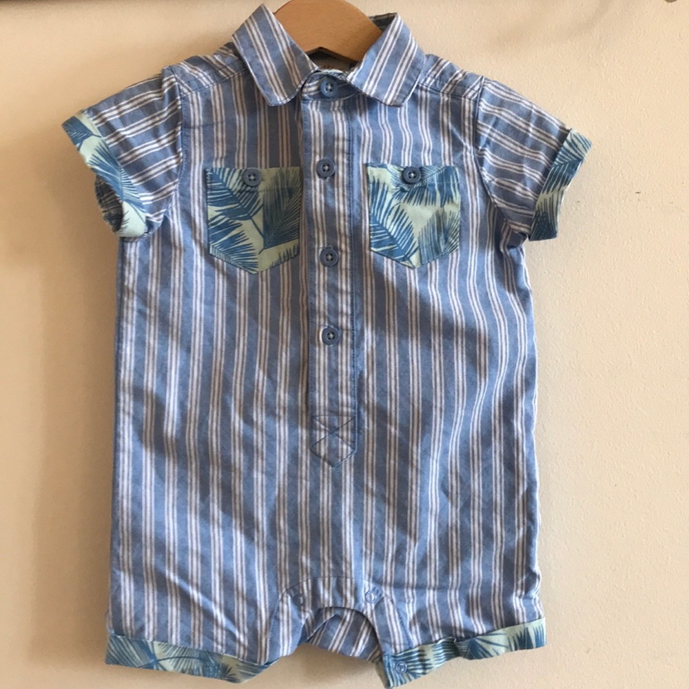 Hawaiian Print Button Down One Piece